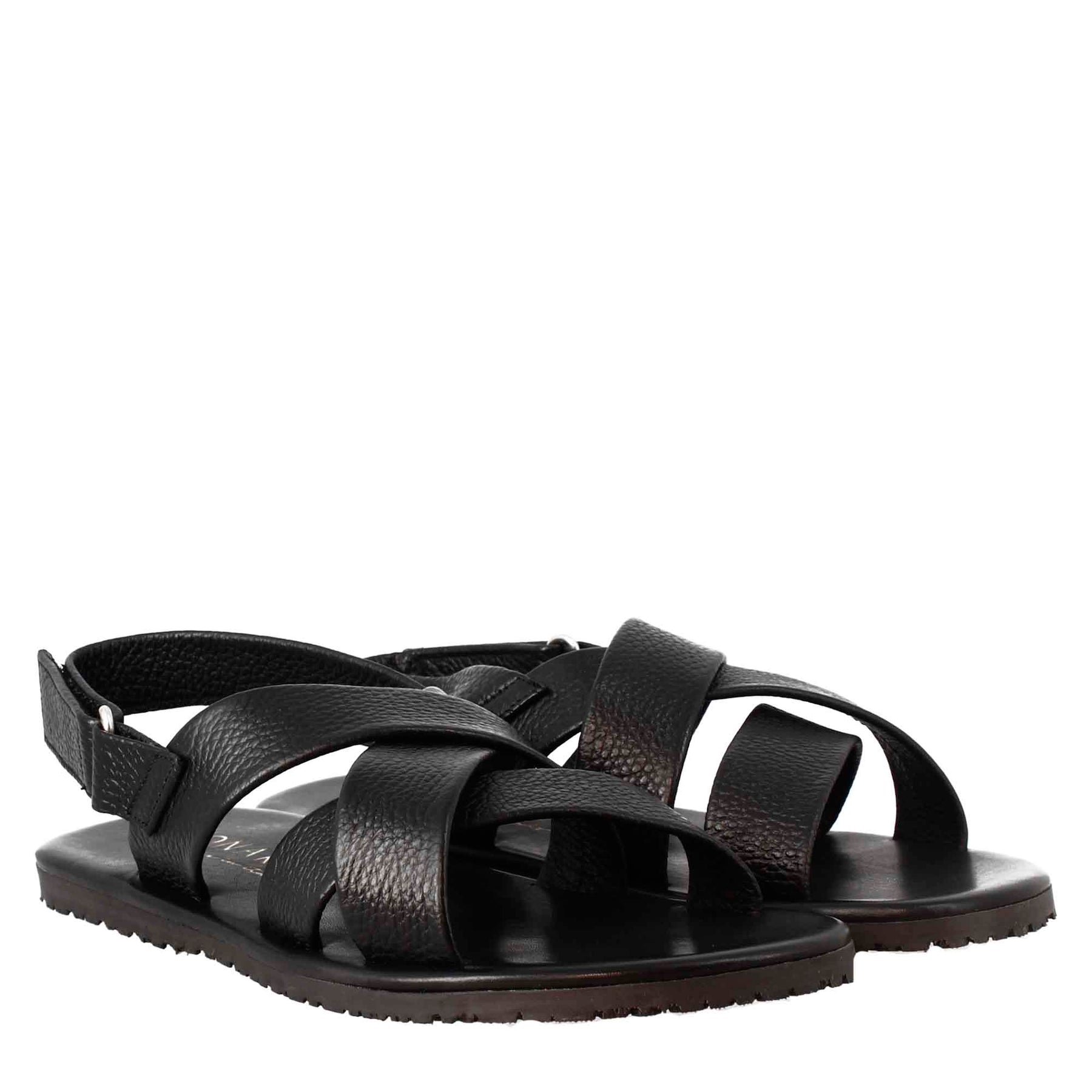 Handmade men's sandals in black leather with velcro closure