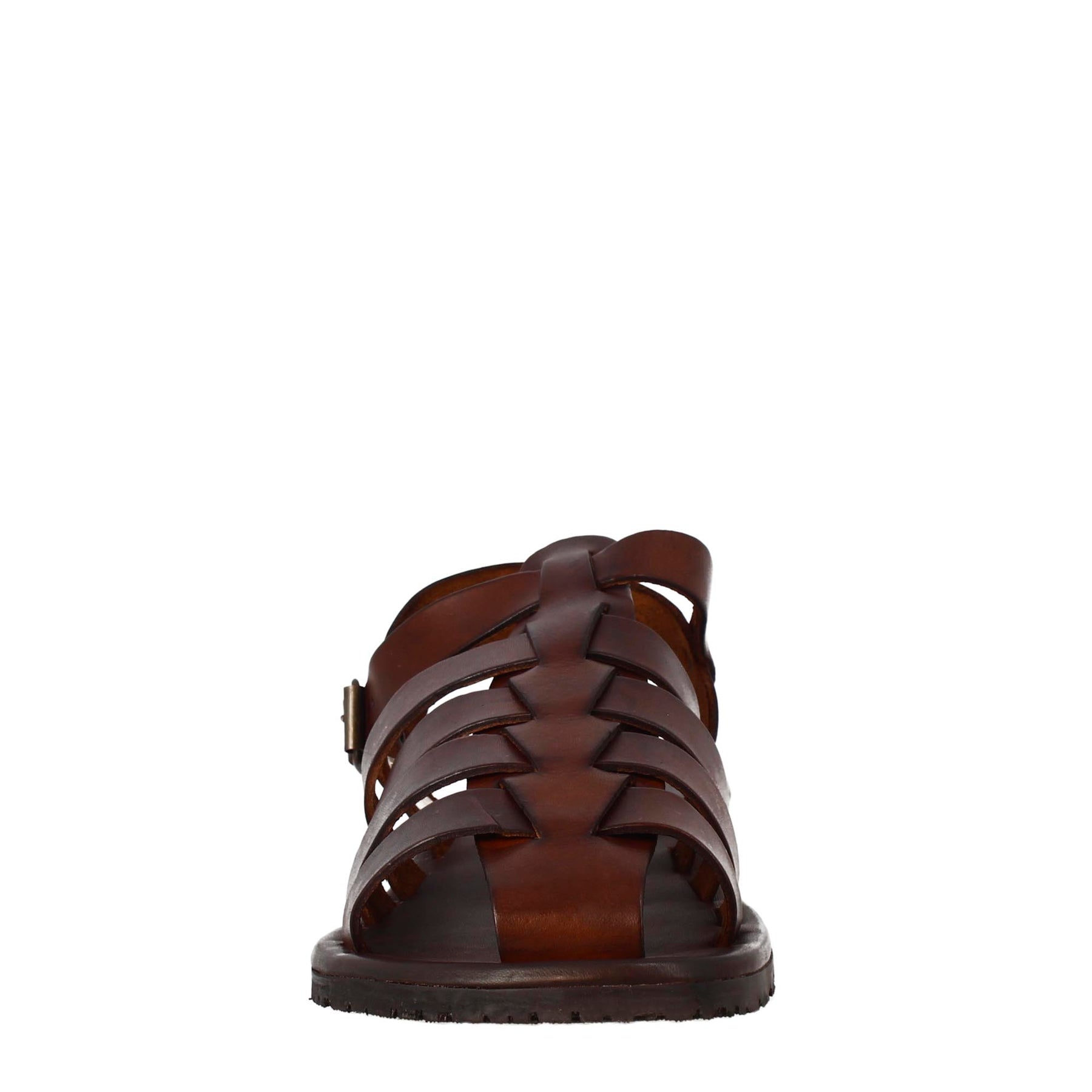 Sandali francescani da uomo fatti a mano in pelle marrone con cinturino alla caviglia - LeonardoShoes