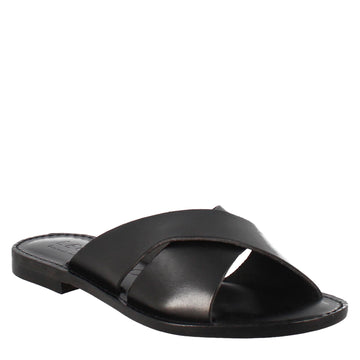Sandali Incanto da donna stile romano antico in pelle colore nero - LeonardoShoes