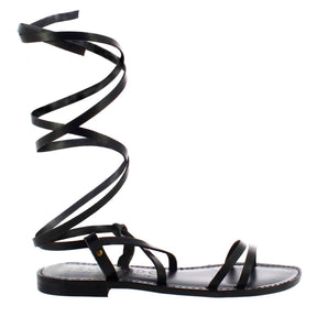 Sandales pour femmes Lumina de style romain antique en cuir noir 