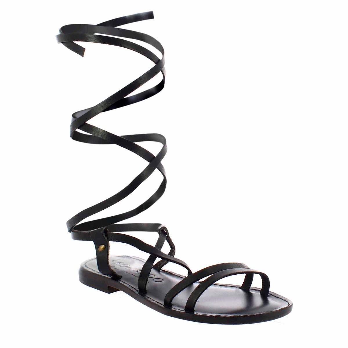 Lumina Damen Sandalen im antiken römischen Stil aus schwarzem Leder