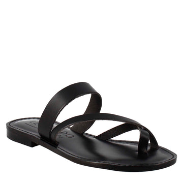 Sandali Nebula da donna stile romano antico in pelle nero - LeonardoShoes