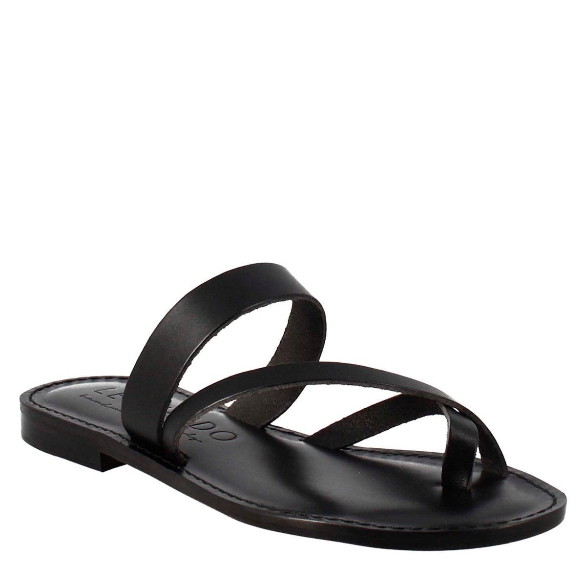 Sandales pour femmes Nebula de style romain antique en cuir noir 