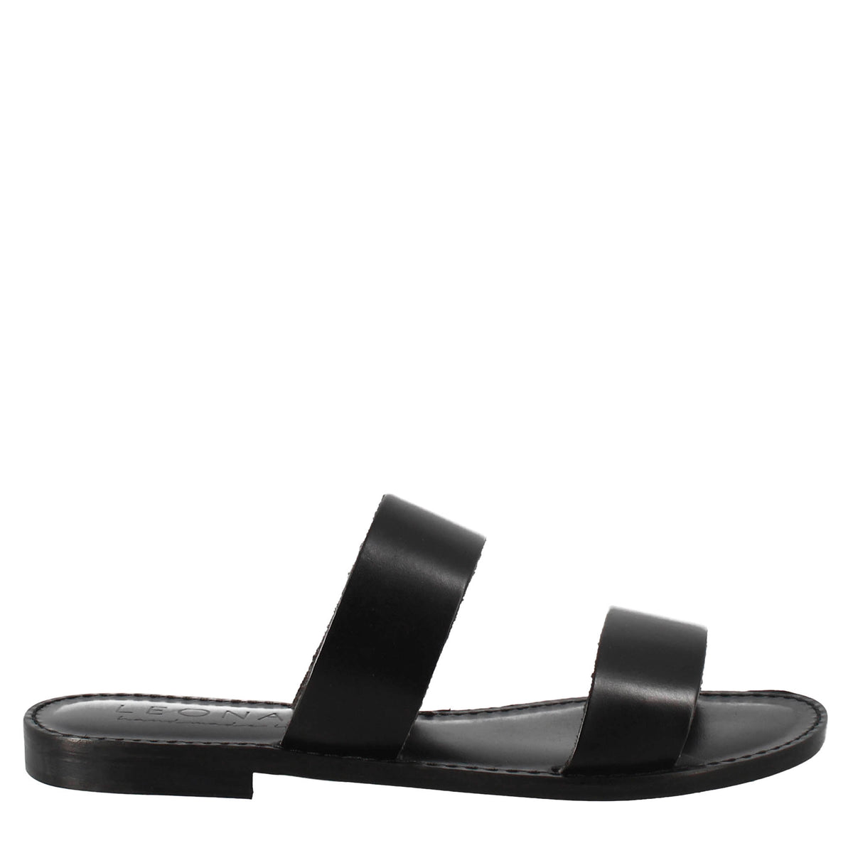 Nirvana women's sandals in ancient Roman style in black leather 