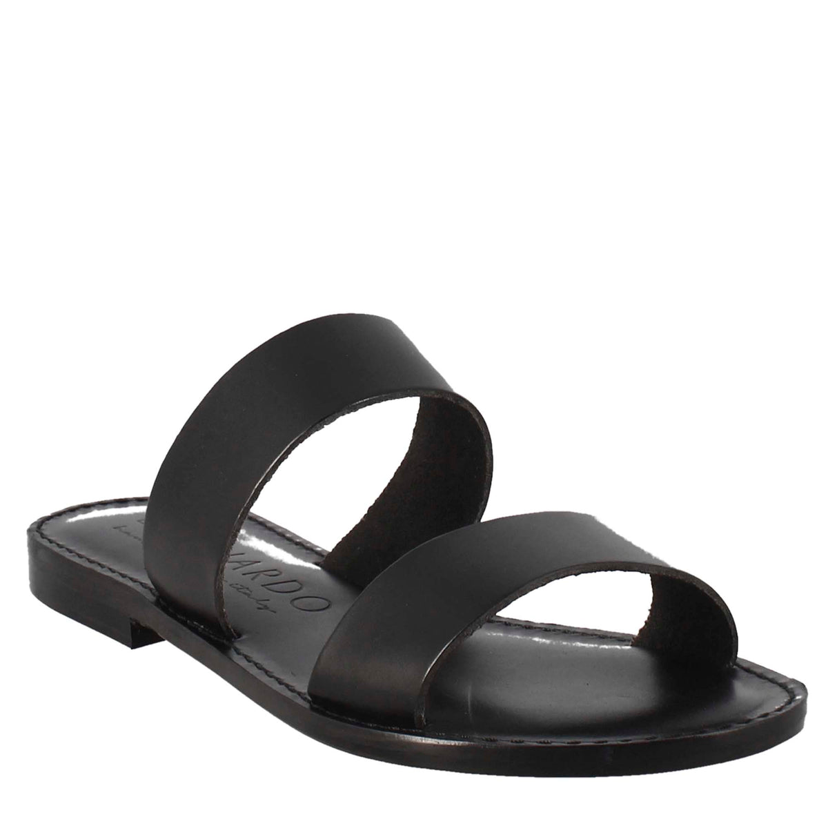 Nirvana women's sandals in ancient Roman style in black leather 