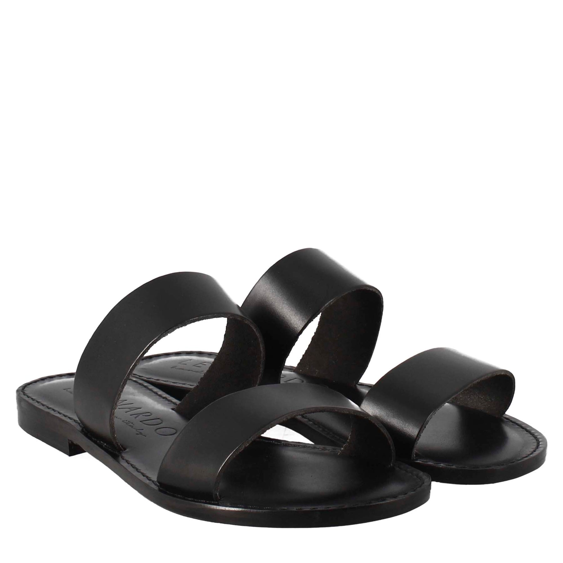 Nirvana women's sandals in ancient Roman style in black leather 