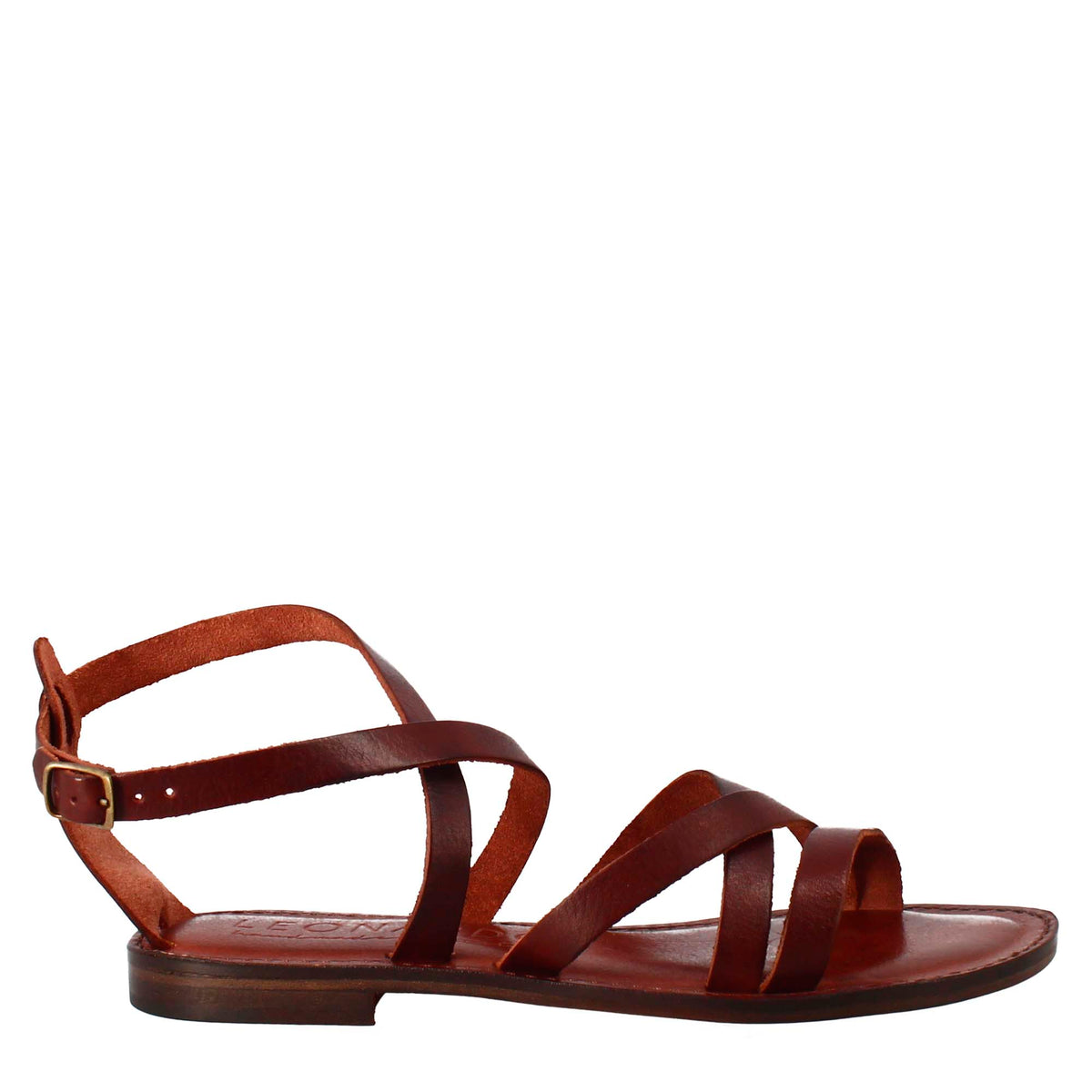 Sinfonia women's sandals ancient Roman style in brown leather 