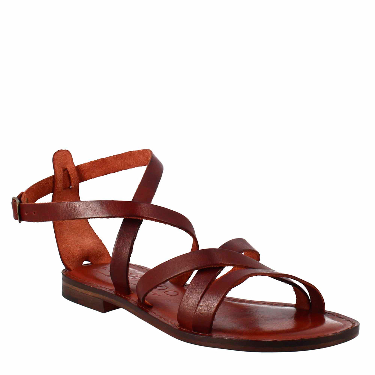 Sinfonia women's sandals ancient Roman style in brown leather 