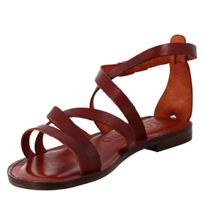 Sinfonia women's sandals ancient Roman style in brown leather 