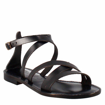 Sandali Sinfonia da donna stile romano antico in pelle colore nero - LeonardoShoes