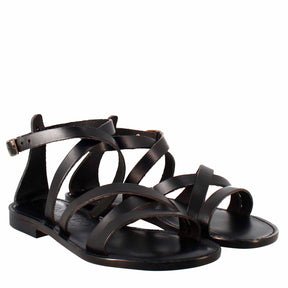 Sinfonia women's sandals in ancient Roman style in black leather 
