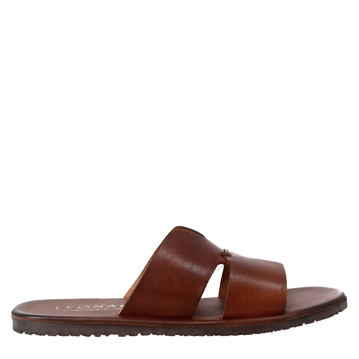 Men's H-shaped sandals in brown leather