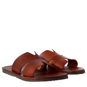 Men's H-shaped sandals in brown leather