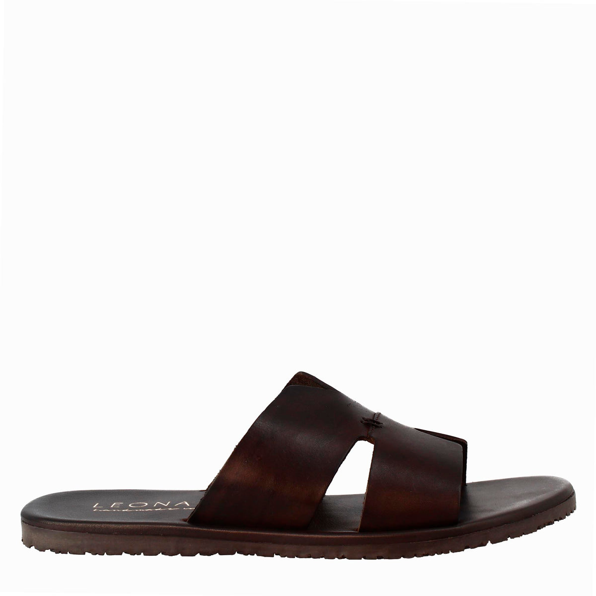 Sandales en forme de H pour hommes en cuir marron foncé