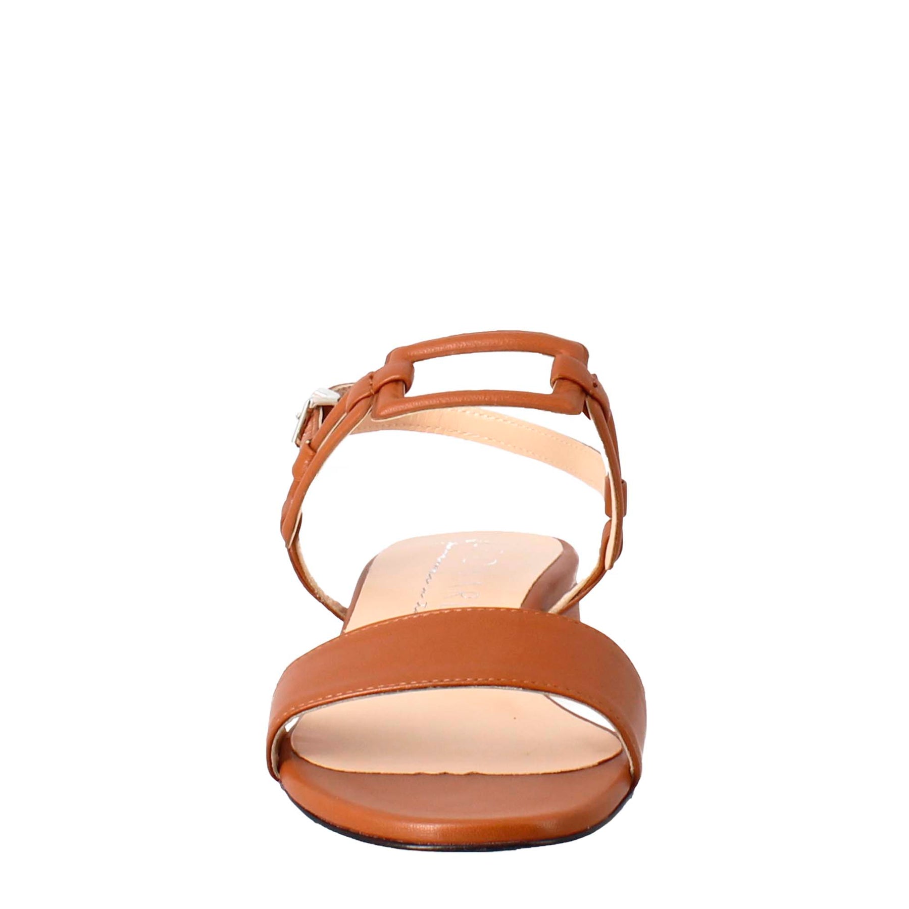 Woman's open sandal with low heel in brown leather 