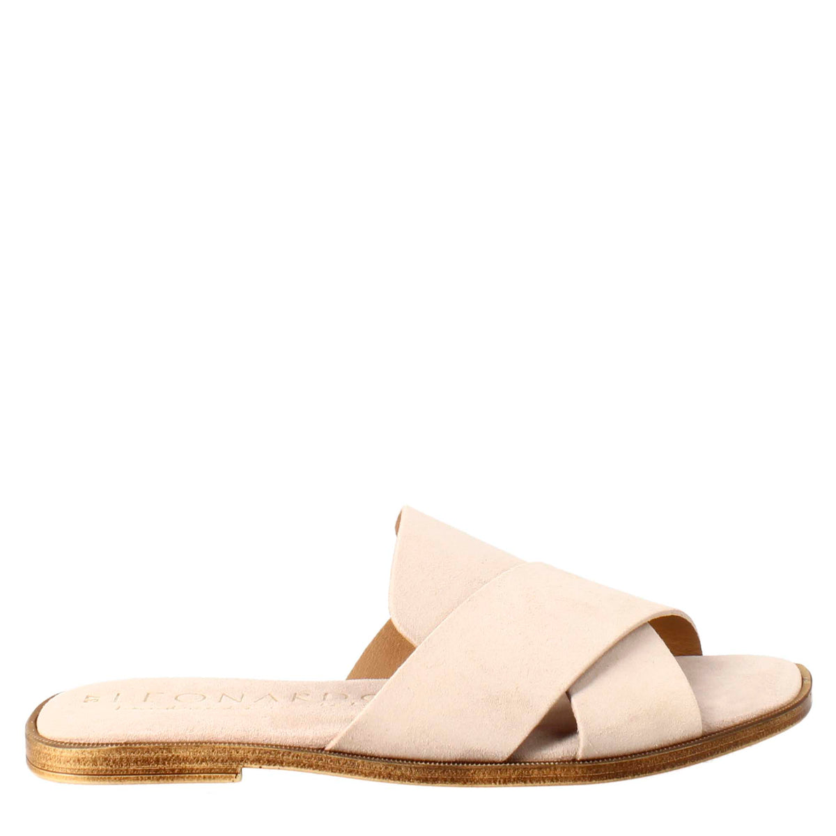 Double band sandal for woman in beige suede