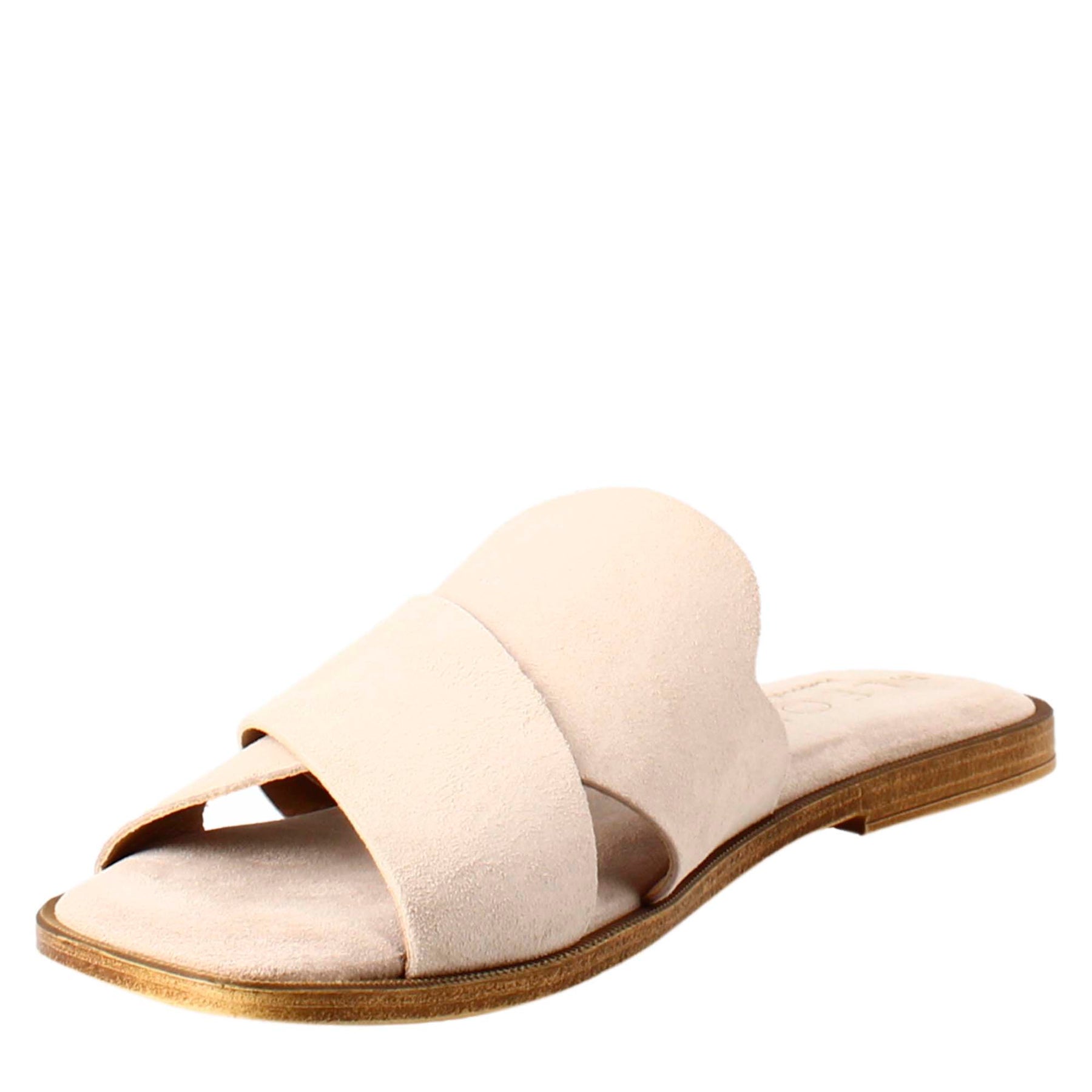 Sandalo doppia fascia da donna in pelle scamosciata beige