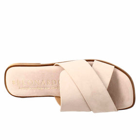 Double band sandal for woman in beige suede