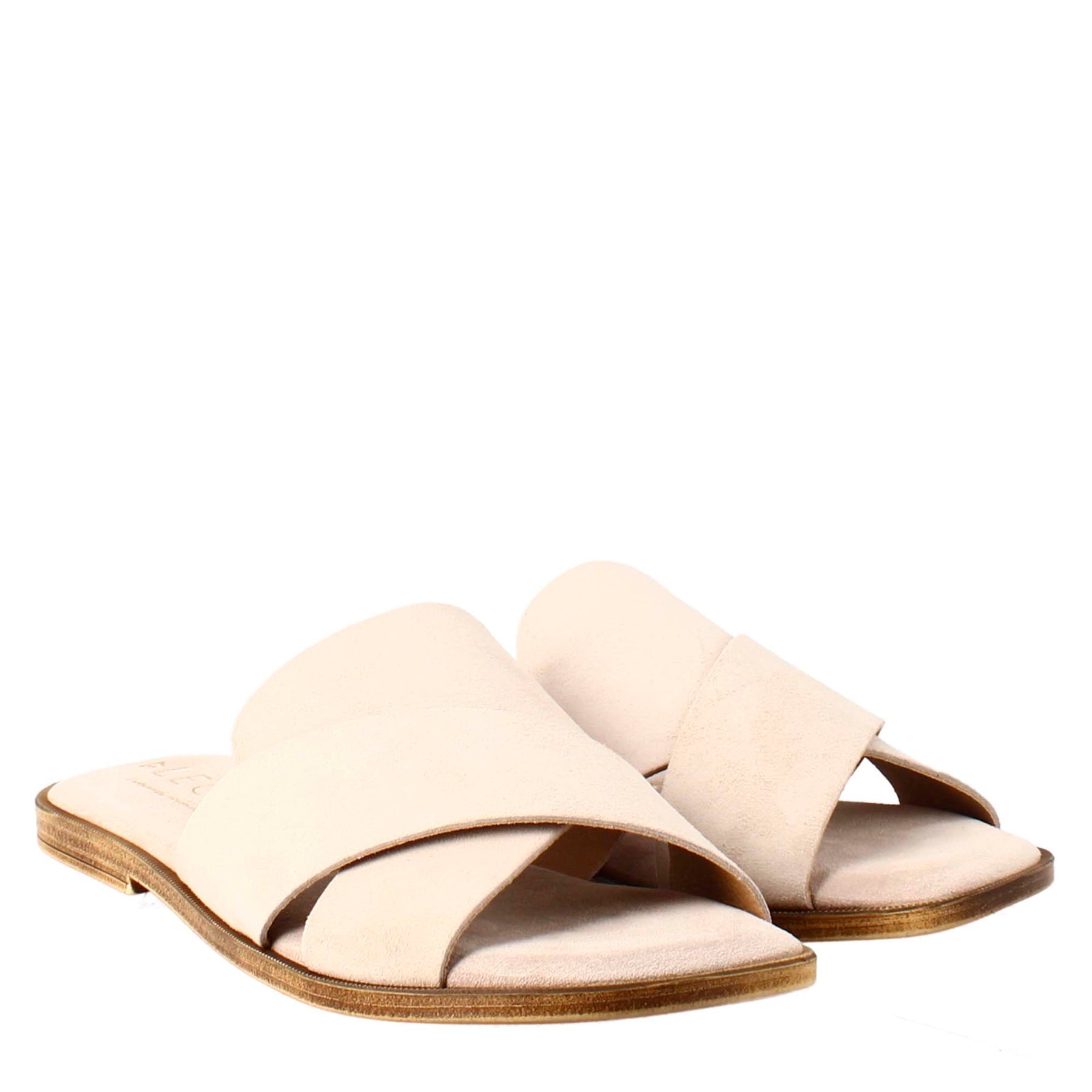 Sandale double bande pour femme en daim beige