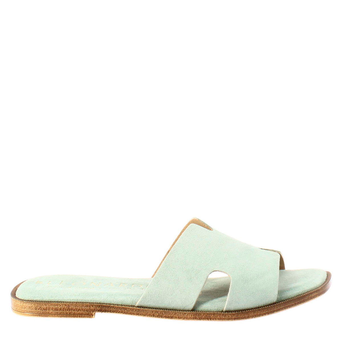Women's H-shaped sandals in green suede leather