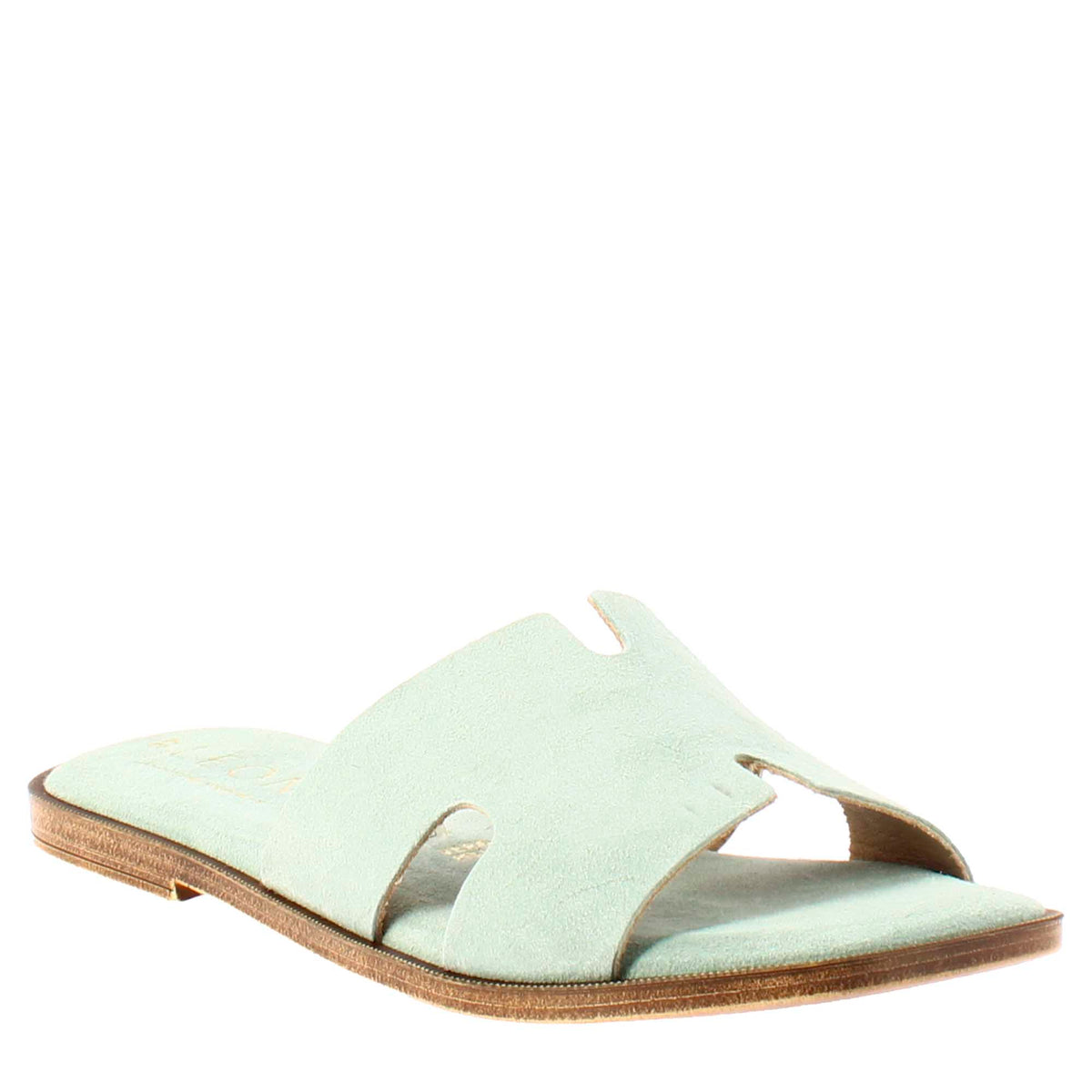 Women's H-shaped sandals in green suede leather