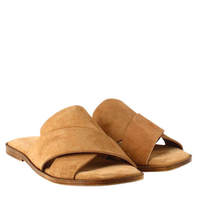 Women's double band sandal in brown suede