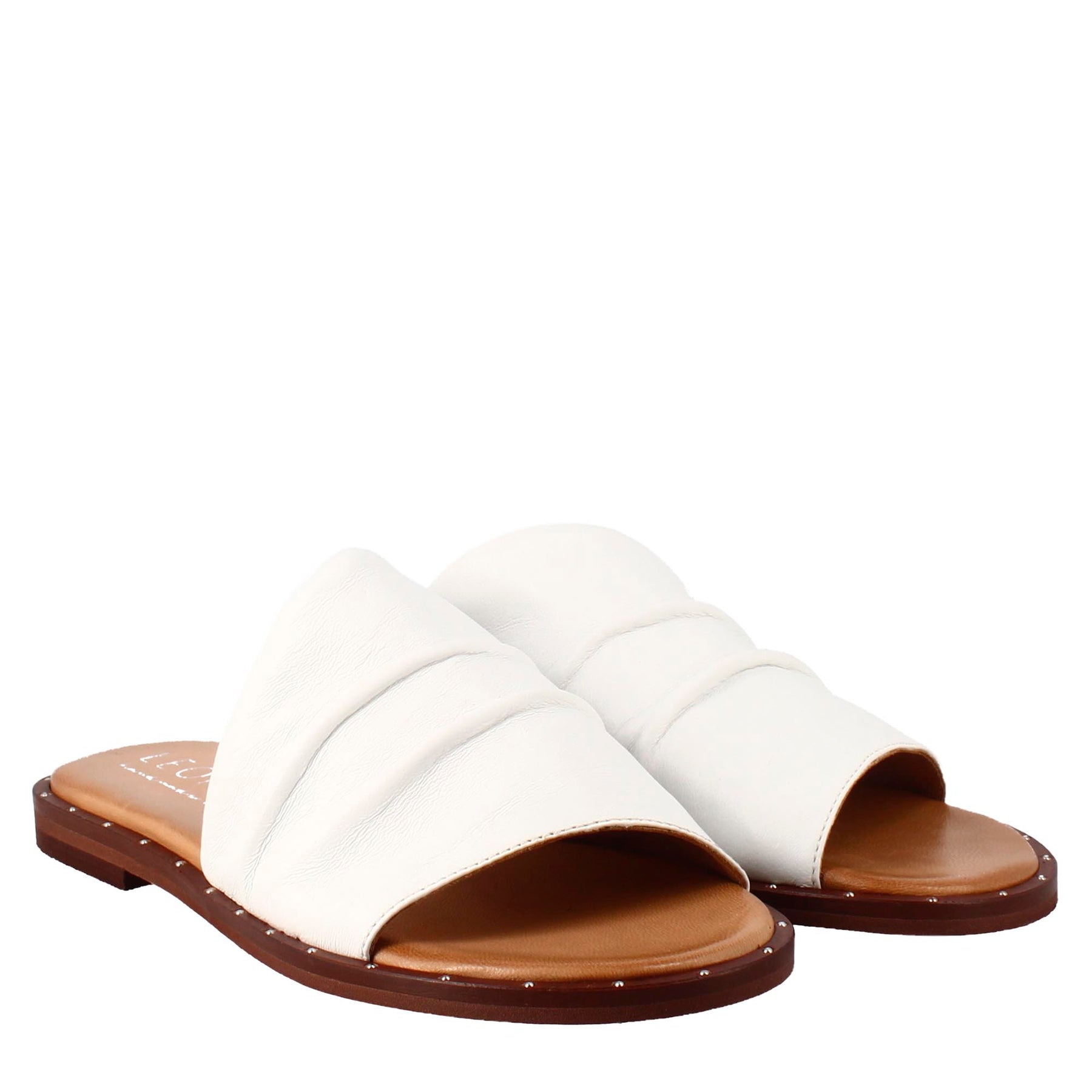 Women's band sandal in white leather 