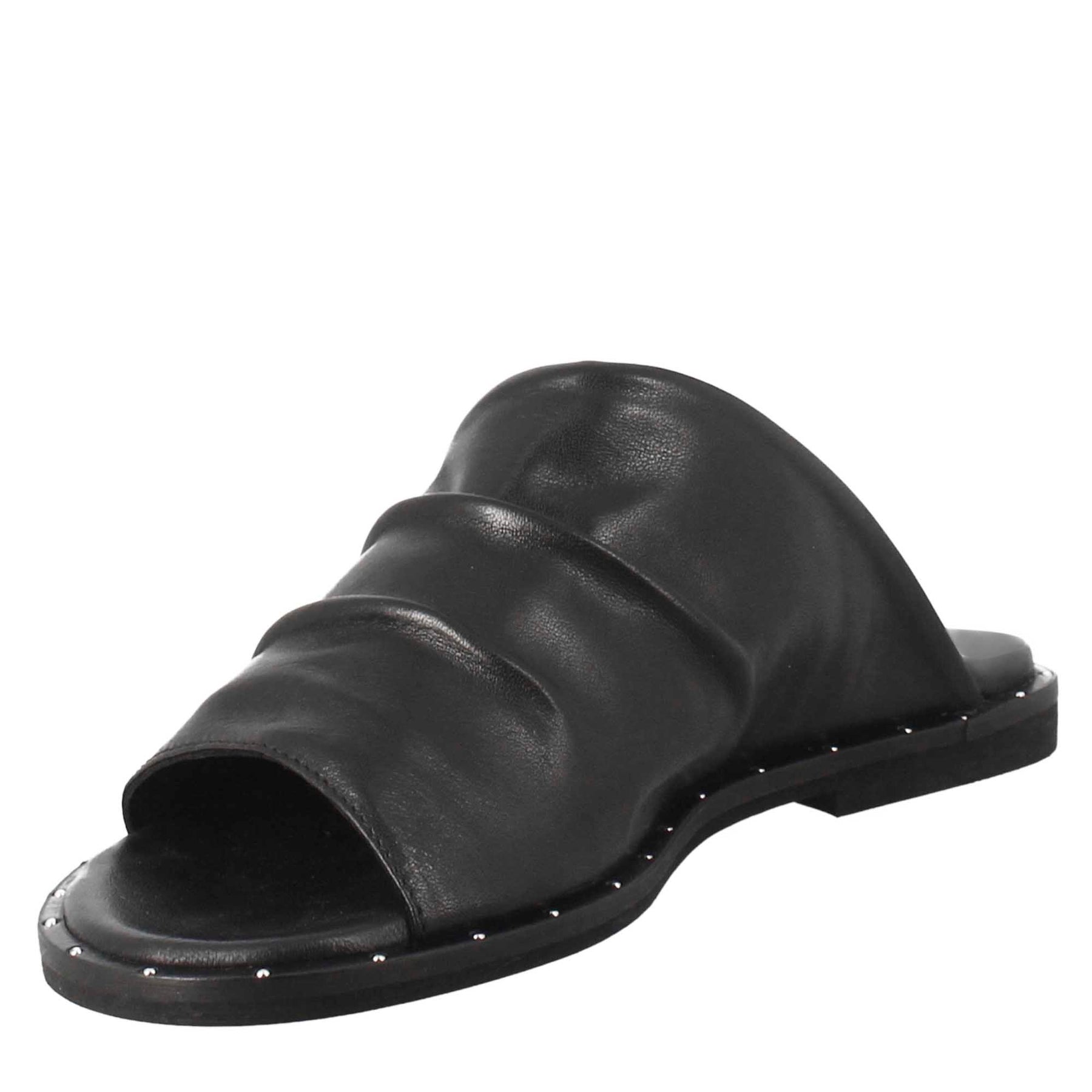 Sandale bande pour femme en cuir noir