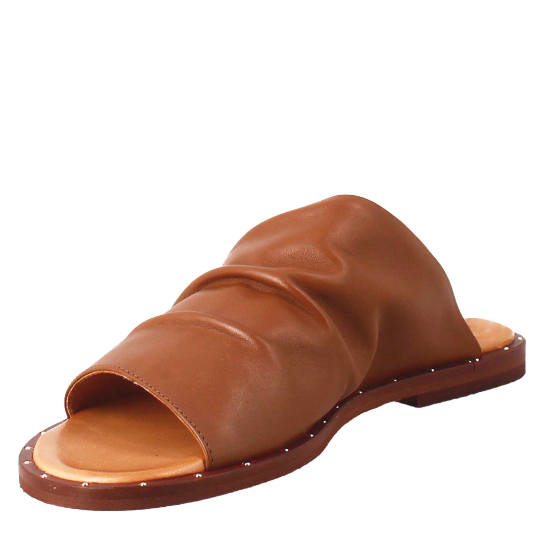 Sandale à bande pour femmes en cuir marron 