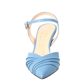 Sandale à bout pointu pour femmes en cuir plissé céleste avec talon haut