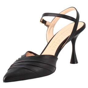 Pointed toe sandal in black leather with heel