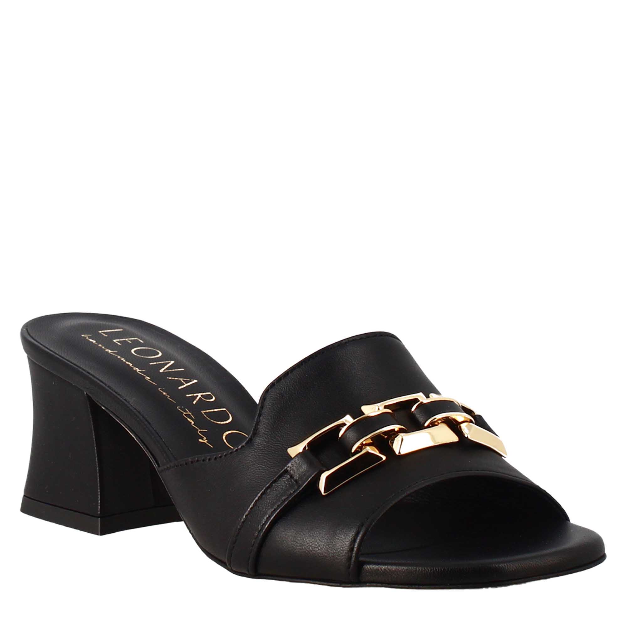 Sandalo aperto con fibbia da donna in pelle colore nero - LeonardoShoes