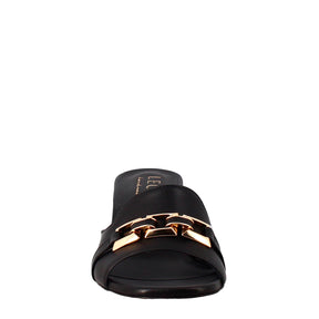 Open sandal with buckle for woman in black leather