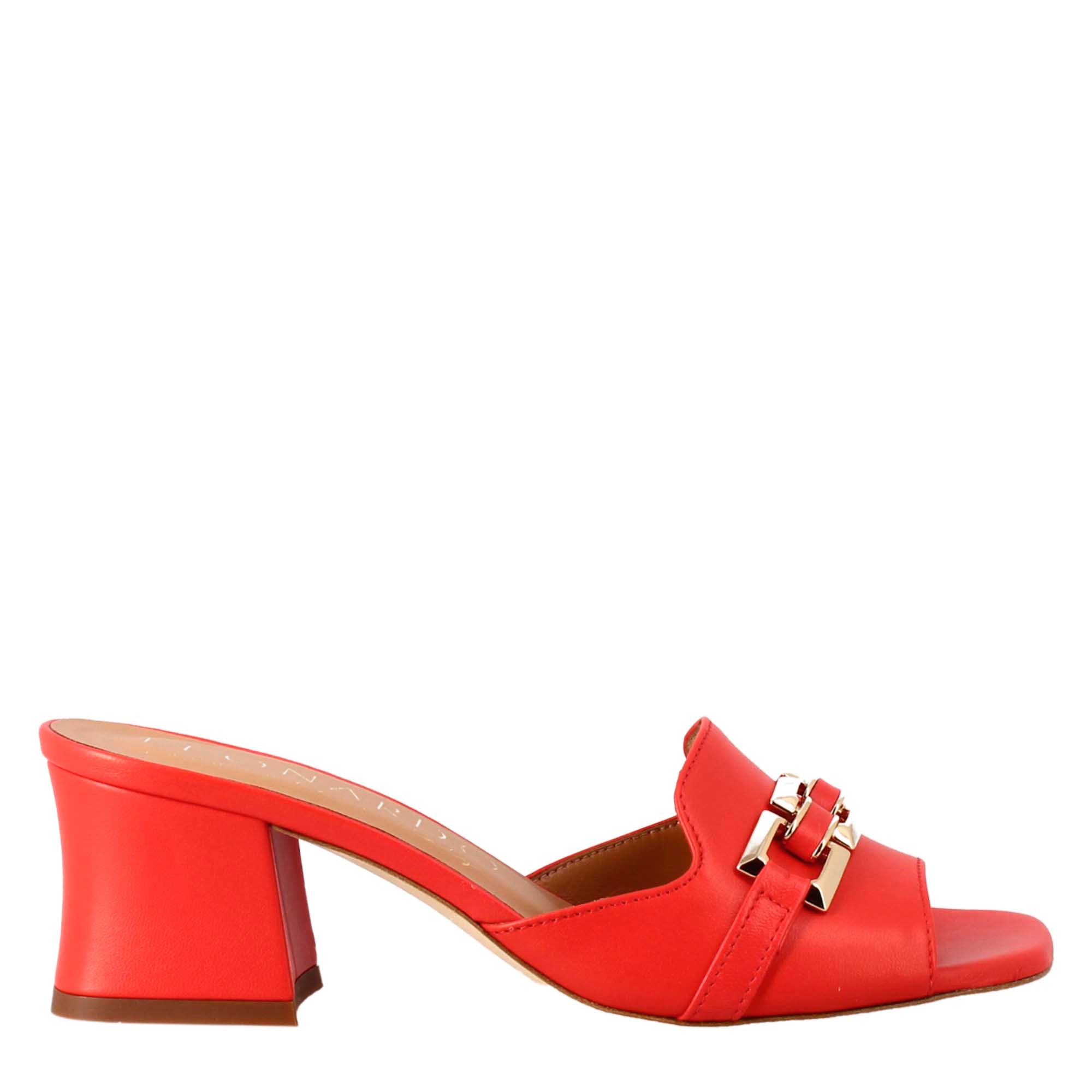 Sandalo aperto con fibbia da donna in pelle colore rosso - LeonardoShoes