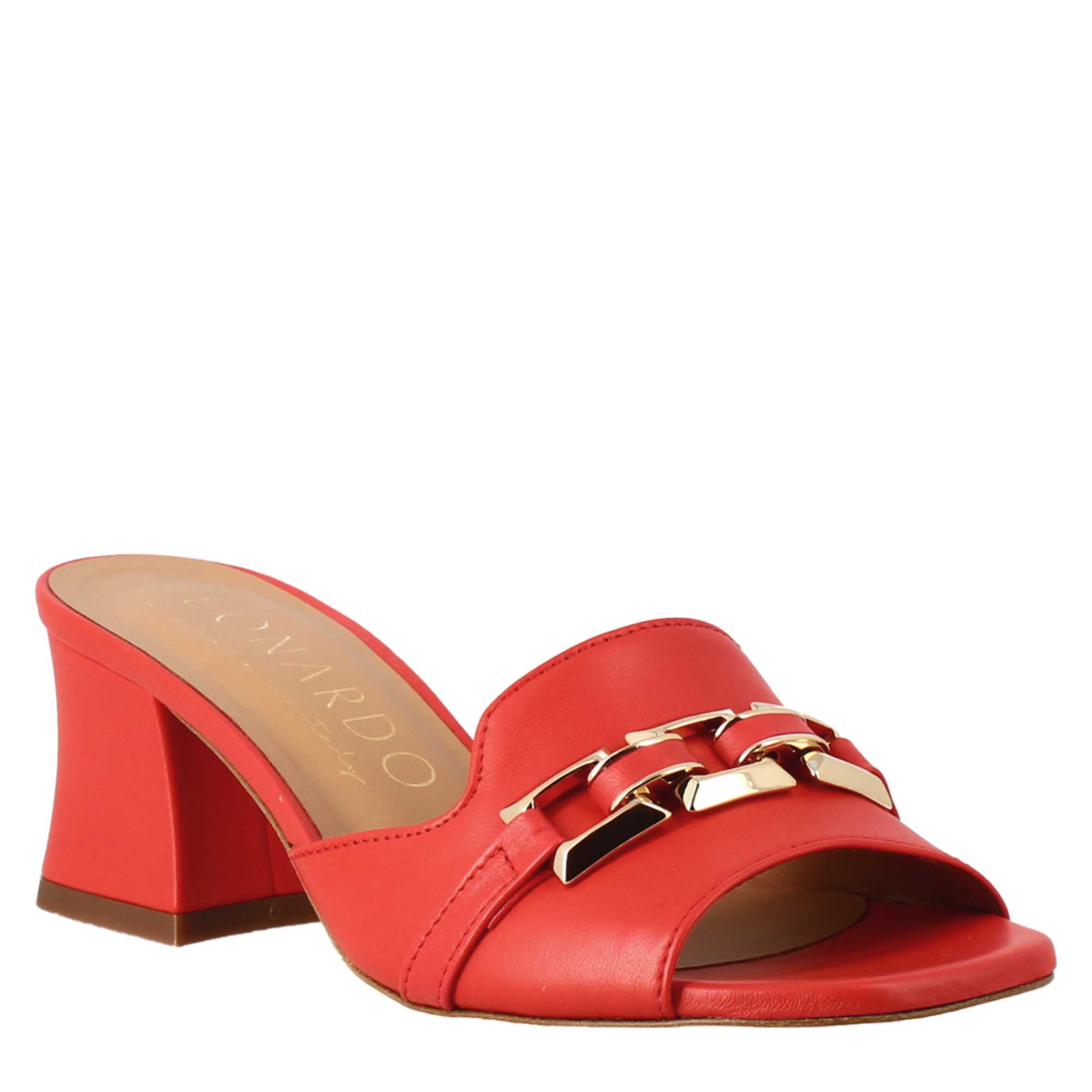 Sandalo aperto con fibbia da donna in pelle colore rosso - LeonardoShoes