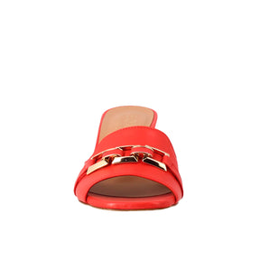Sandale ouverte à boucle pour femme en cuir rouge
