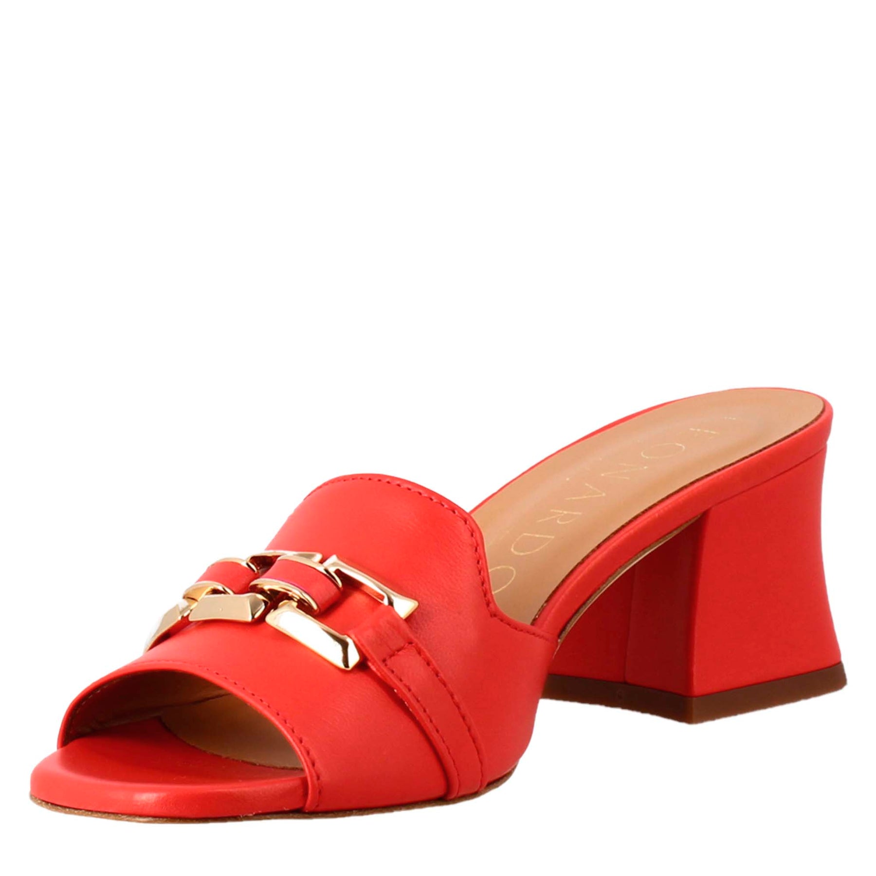 Open sandal with buckle for woman in red leather