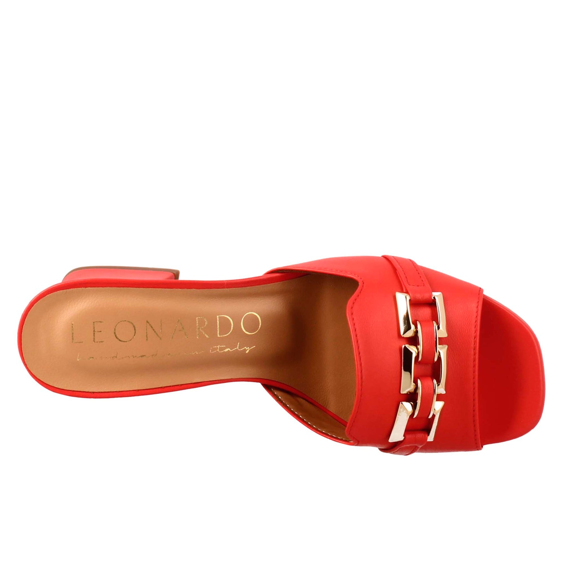 Open sandal with buckle for woman in red leather