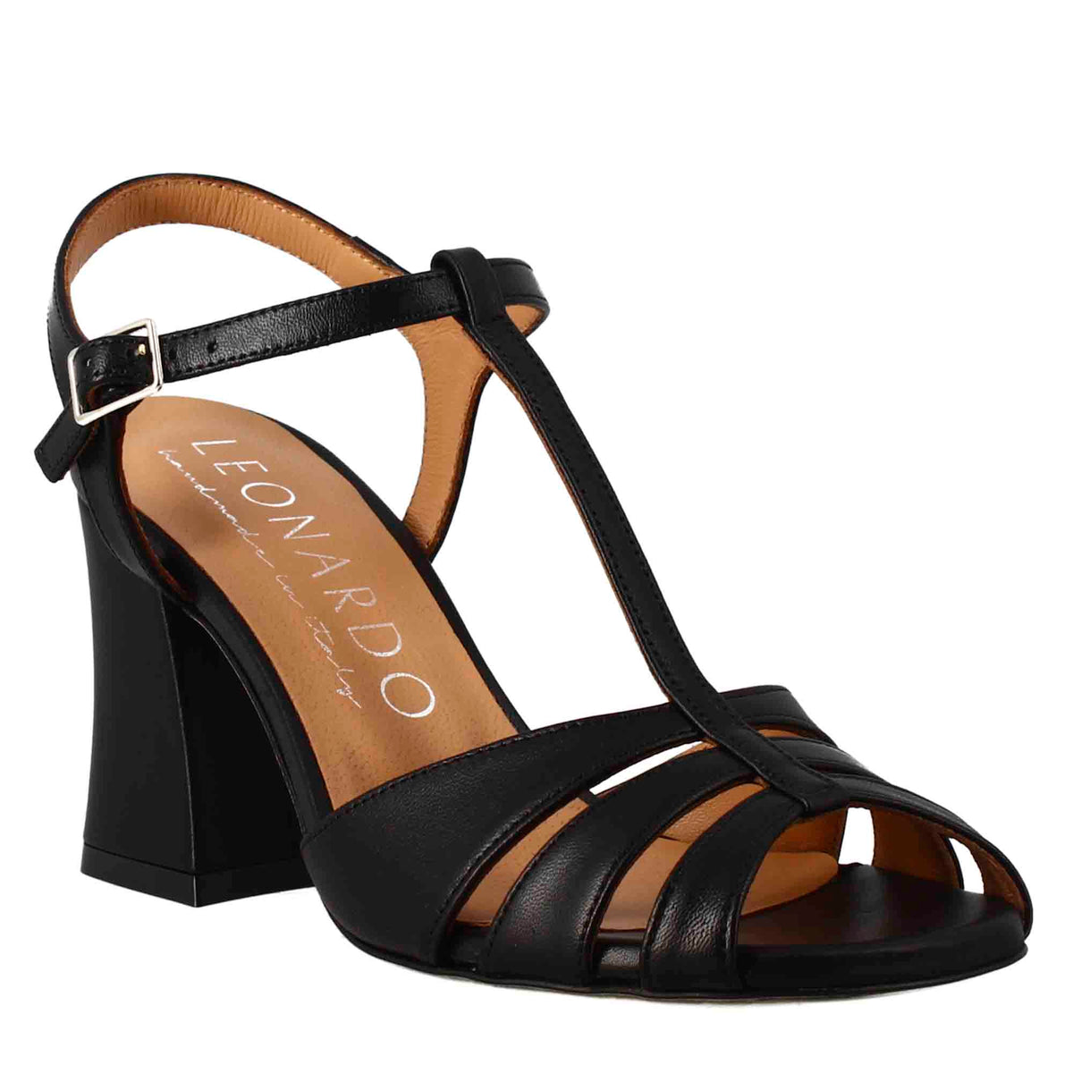 Women's cage sandal in black leather