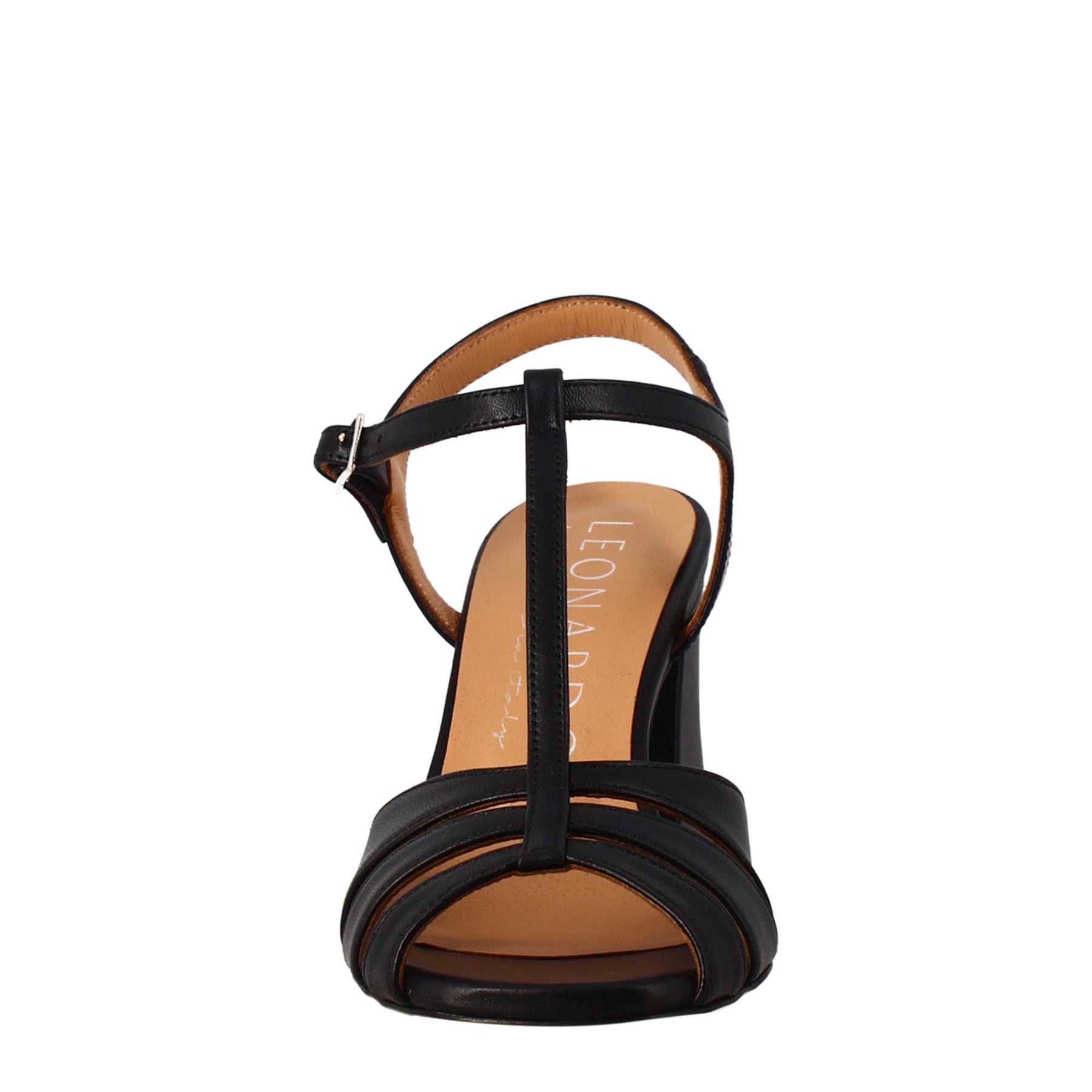 Women's cage sandal in black leather