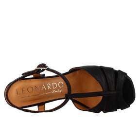 Women's cage sandal in black leather