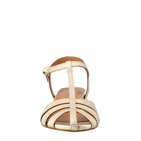Woman's sandal in laminated platinum color in the shape of a cage