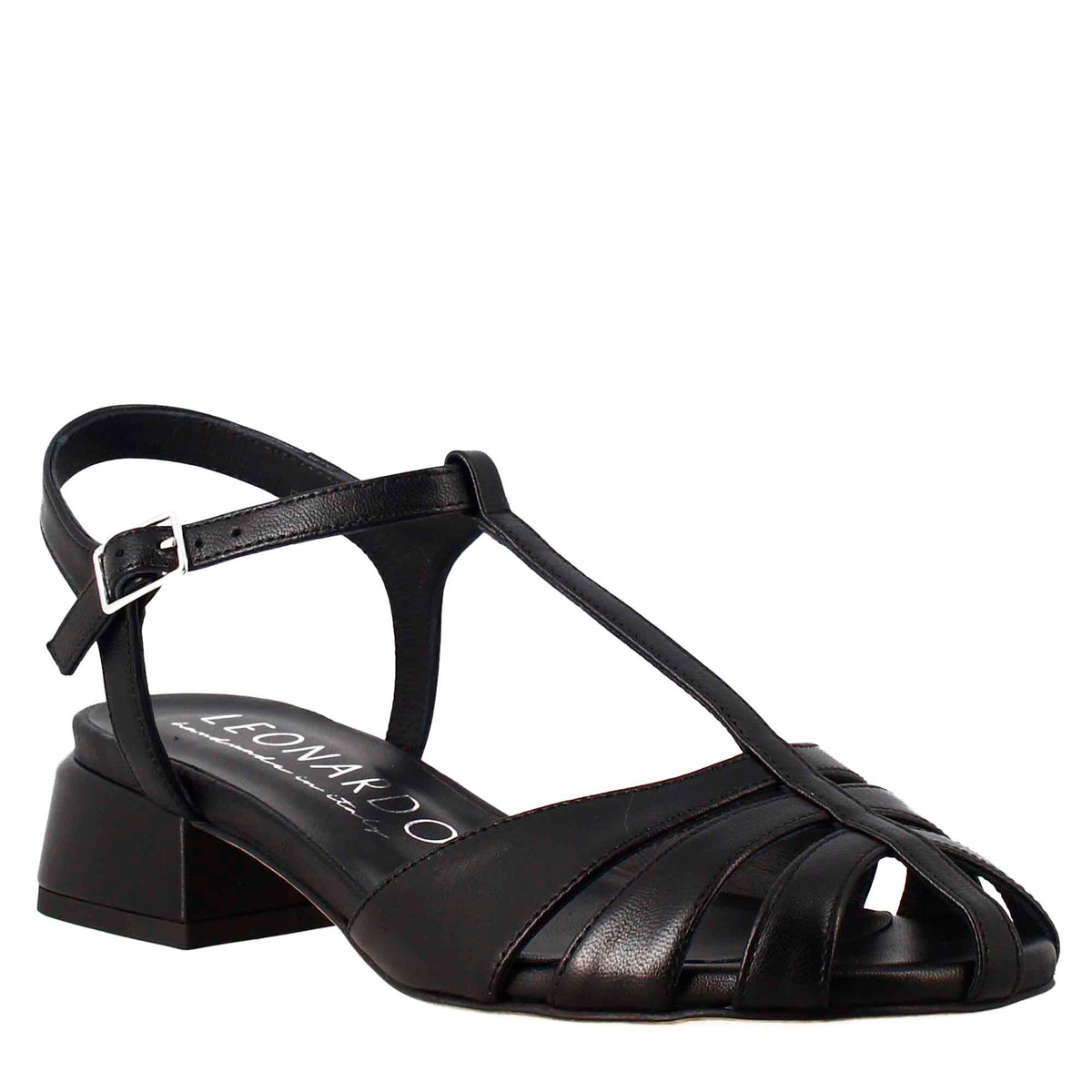 Schwarze Damen-Käfig-Sandale