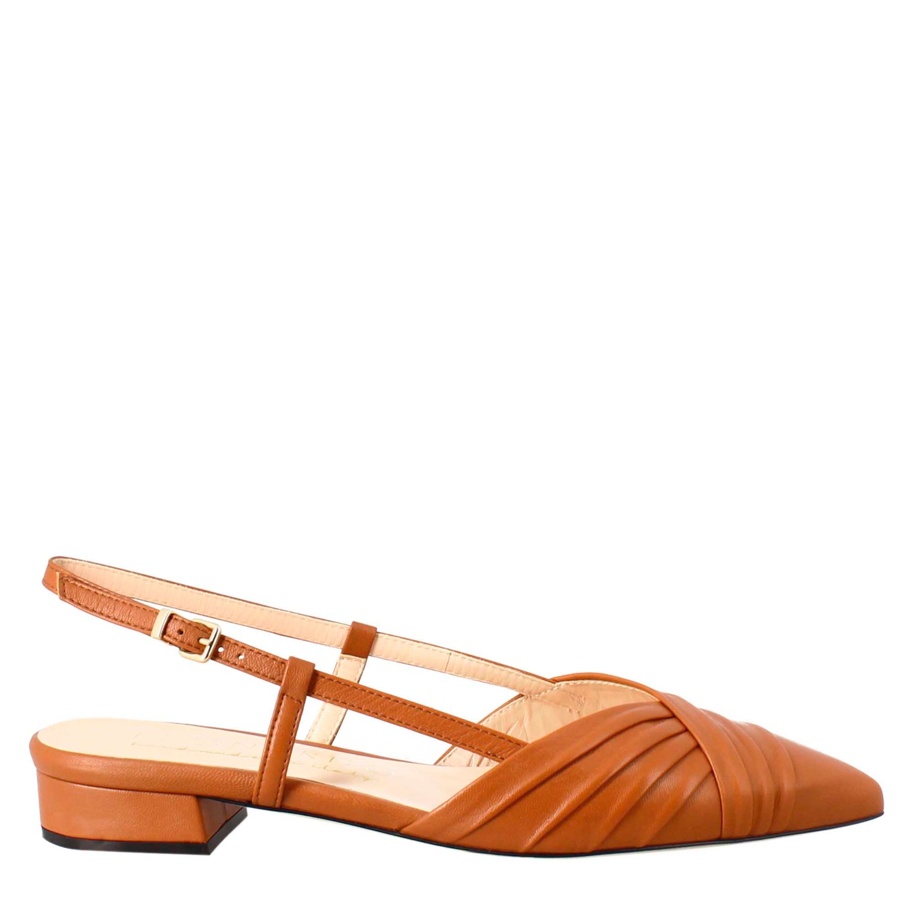 Sandale fermée talon moyen bout pointu pour femmes en cuir plissé marron