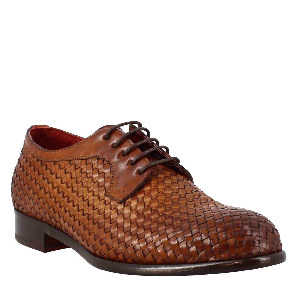 Derby marron homme élégant en cuir pleine fleur tressé