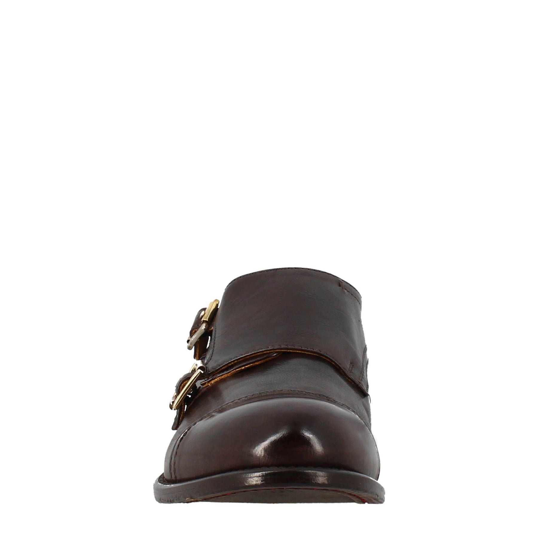 Men's elegant vintage bronze double buckle shoe in leather