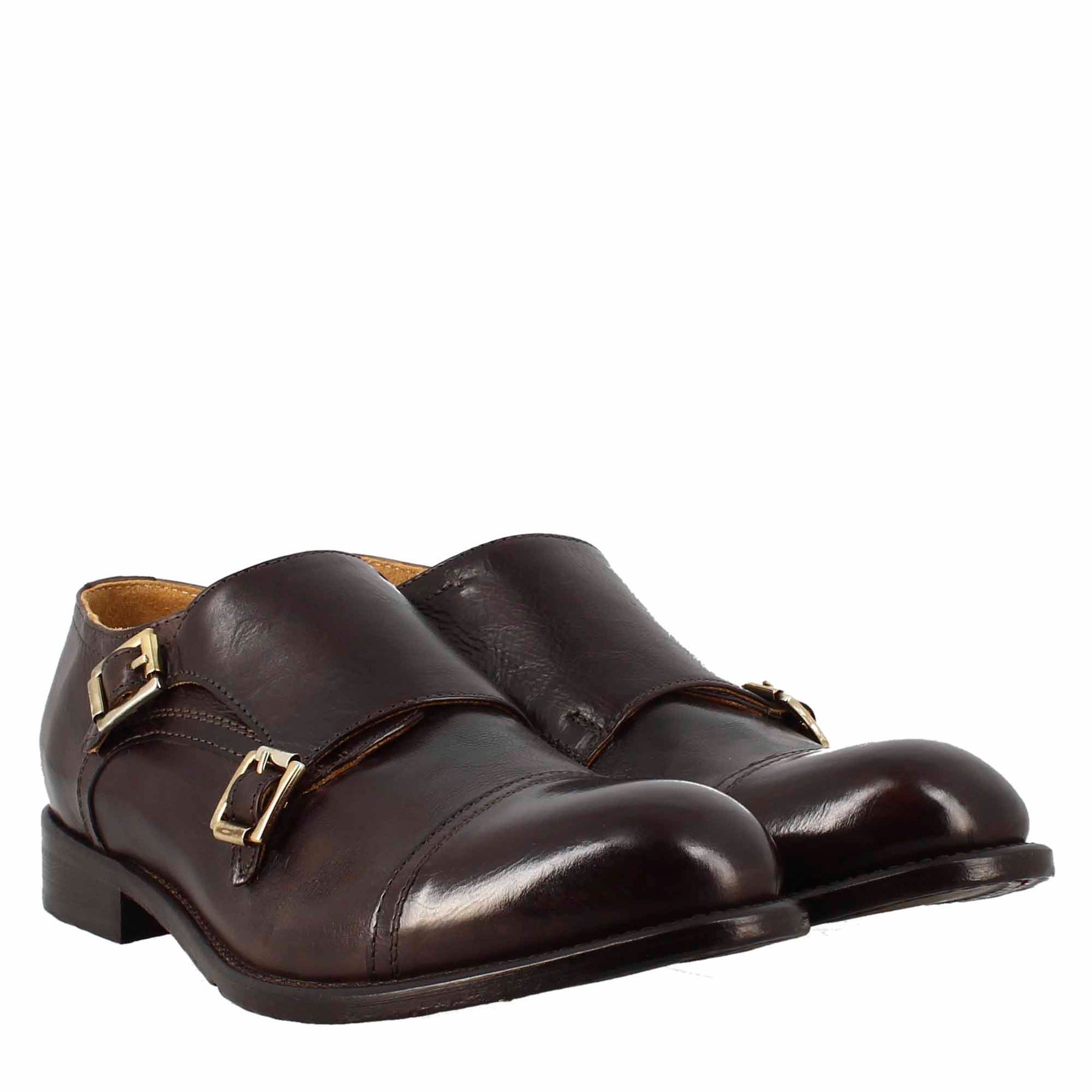 Élégante chaussure à double boucle bronze vintage pour hommes en cuir