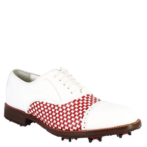 Chaussures de golf classiques pour femmes en cuir blanc fabriquées à la main