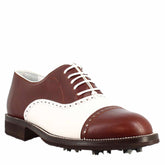 Chaussures de golf LRP pour femmes, fabriquées à la main, en cuir blanc et marron, avec détails de broderie