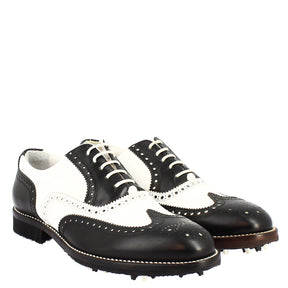 Women's two-tone black and white handcrafted leather golf shoes